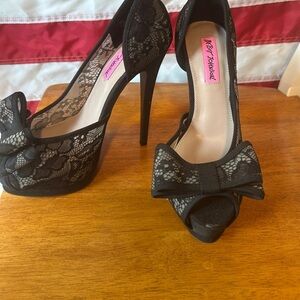 Betsey Johnson Black Lace Platform Heels